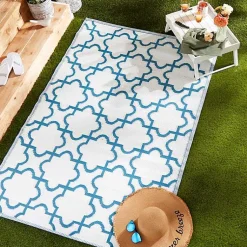 Kirklands Home Outdoor Rugs|Blue Moroccan Trellis Outdoor Area Rug, 4x6