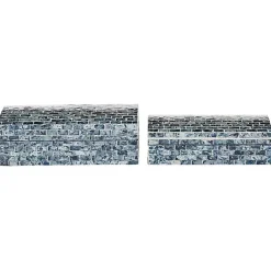 Blue Mother of Pearl Coastal Boxes, Set of 2 Baskets & Boxes