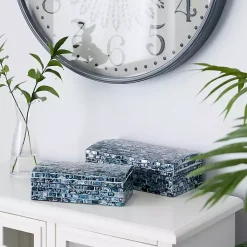 Blue Mother of Pearl Coastal Boxes, Set of 2 Baskets & Boxes