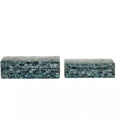 Blue Mother of Pearl Coastal Boxes, Set of 2 Baskets & Boxes