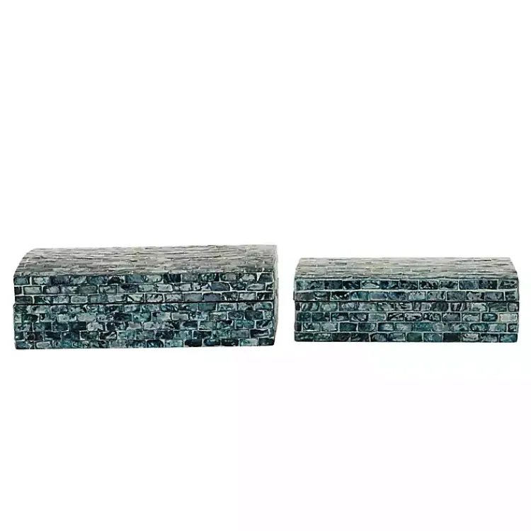 Blue Mother of Pearl Coastal Boxes, Set of 2 Baskets & Boxes