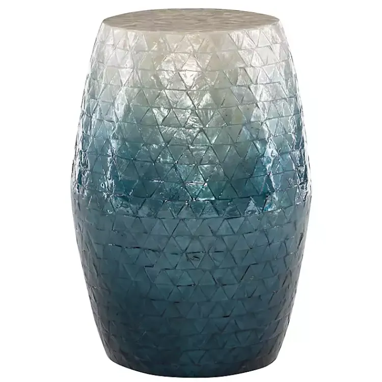 Kirklands Home Accent & End Tables|Blue Ombre Mosaic Capiz Shell Drum End Table