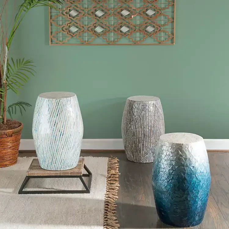 Kirklands Home Accent & End Tables|Blue Ombre Mosaic Capiz Shell Drum End Table