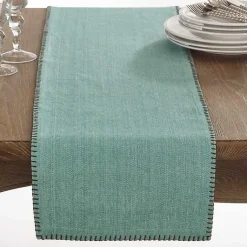 Kirklands Home Table Linens|Overcast Stitch Cotton Table Runner Blue