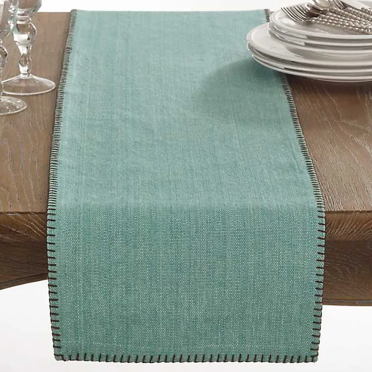 Kirklands Home Table Linens|Overcast Stitch Cotton Table Runner Blue