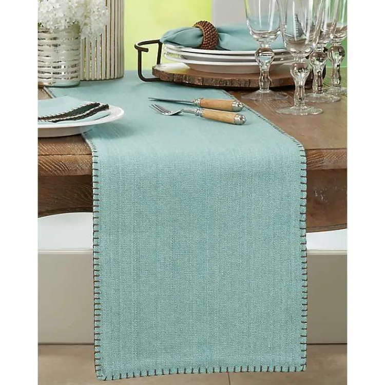 Kirklands Home Table Linens|Overcast Stitch Cotton Table Runner Blue