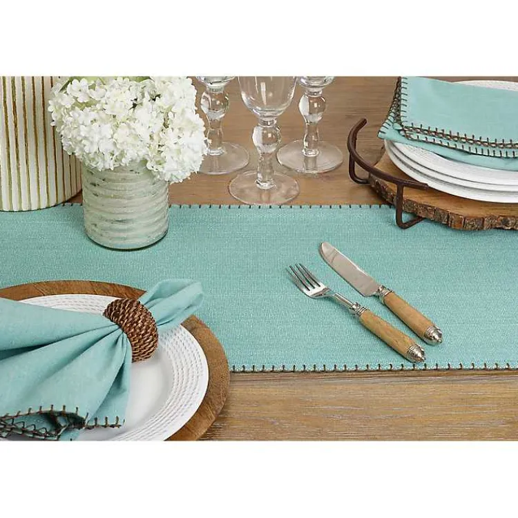 Kirklands Home Table Linens|Overcast Stitch Cotton Table Runner Blue