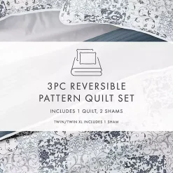 Kirklands Home Quilts|Blue Patchwork Reversible 3-pc. Queen Quilt Set