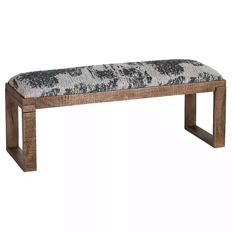 Kirklands Home Benches & Ottomans|Blue Pattern Upholstered Wood Bench