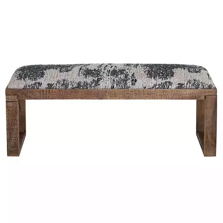 Kirklands Home Benches & Ottomans|Blue Pattern Upholstered Wood Bench