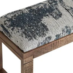Kirklands Home Benches & Ottomans|Blue Pattern Upholstered Wood Bench