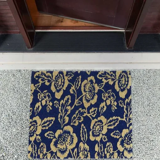 Kirklands Home Doormats|Blue Peonies Coir Doormat