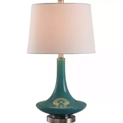 Kirklands Home Table Lamps|Blue Retro Glass Table Lamp White