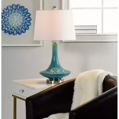 Kirklands Home Table Lamps|Blue Retro Glass Table Lamp White