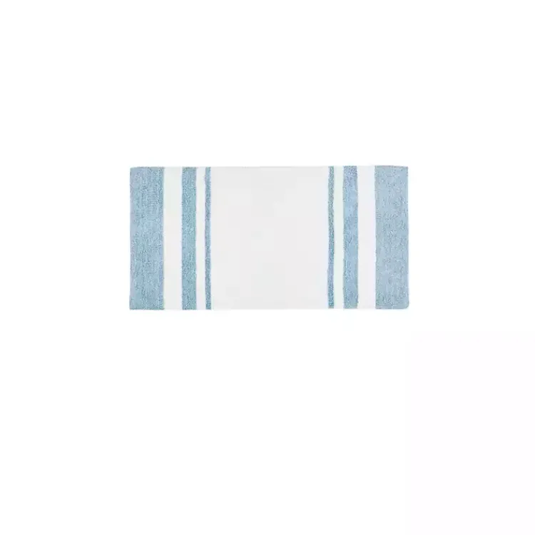 Kirklands Home Bathroom Rugs|Blue Reversible Stripe Trim Bath Mat, 45 in.