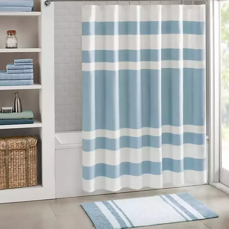 Kirklands Home Bathroom Rugs|Blue Reversible Stripe Trim Bath Mat, 45 in.