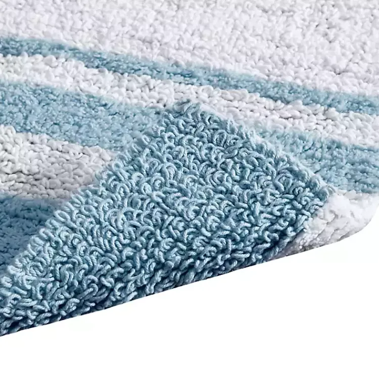 Kirklands Home Bathroom Rugs|Blue Reversible Stripe Trim Bath Mat, 72 in.
