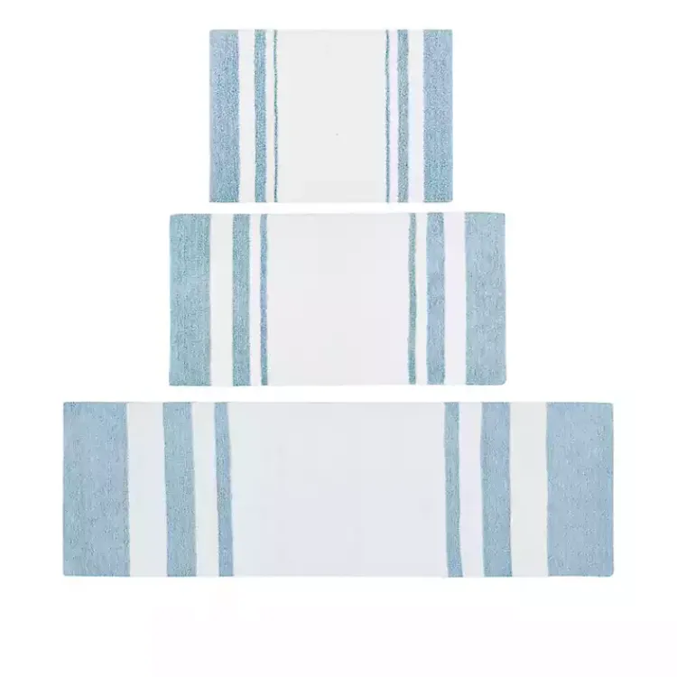 Kirklands Home Bathroom Rugs|Blue Reversible Stripe Trim Bath Mat, 72 in.