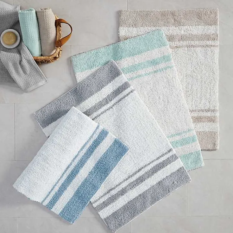 Kirklands Home Bathroom Rugs|Blue Reversible Stripe Trim Bath Mat, 72 in.