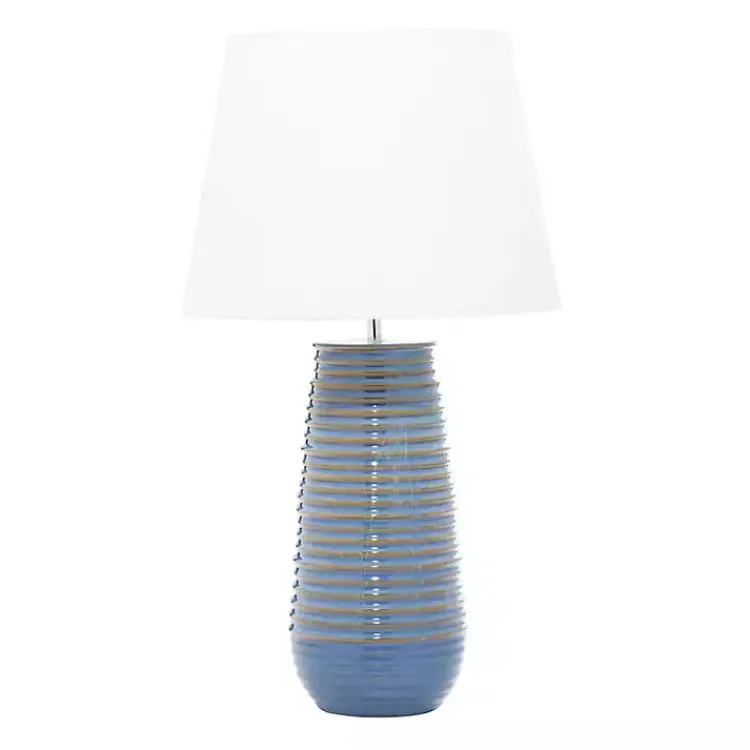 Kirklands Home Table Lamps|Blue Ribbed Stoneware Table Lamp White