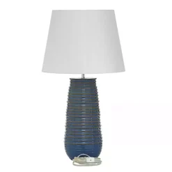 Kirklands Home Table Lamps|Blue Ribbed Stoneware Table Lamp White