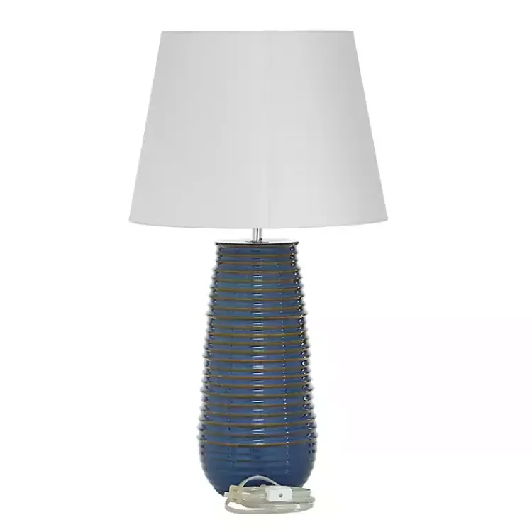Kirklands Home Table Lamps|Blue Ribbed Stoneware Table Lamp White