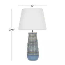 Kirklands Home Table Lamps|Blue Ribbed Stoneware Table Lamp White