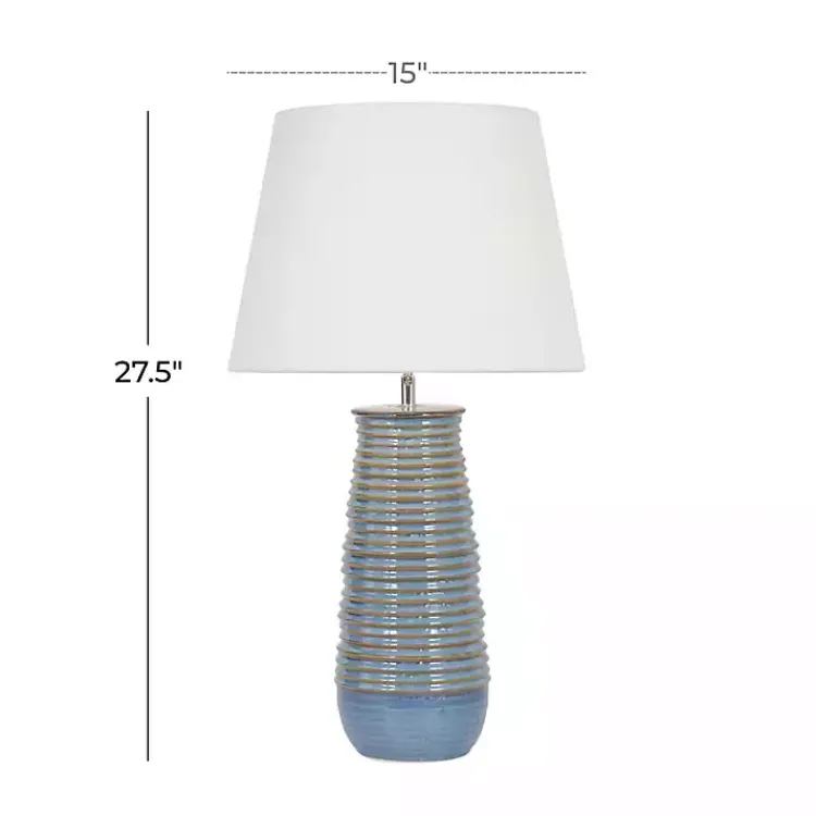 Kirklands Home Table Lamps|Blue Ribbed Stoneware Table Lamp White