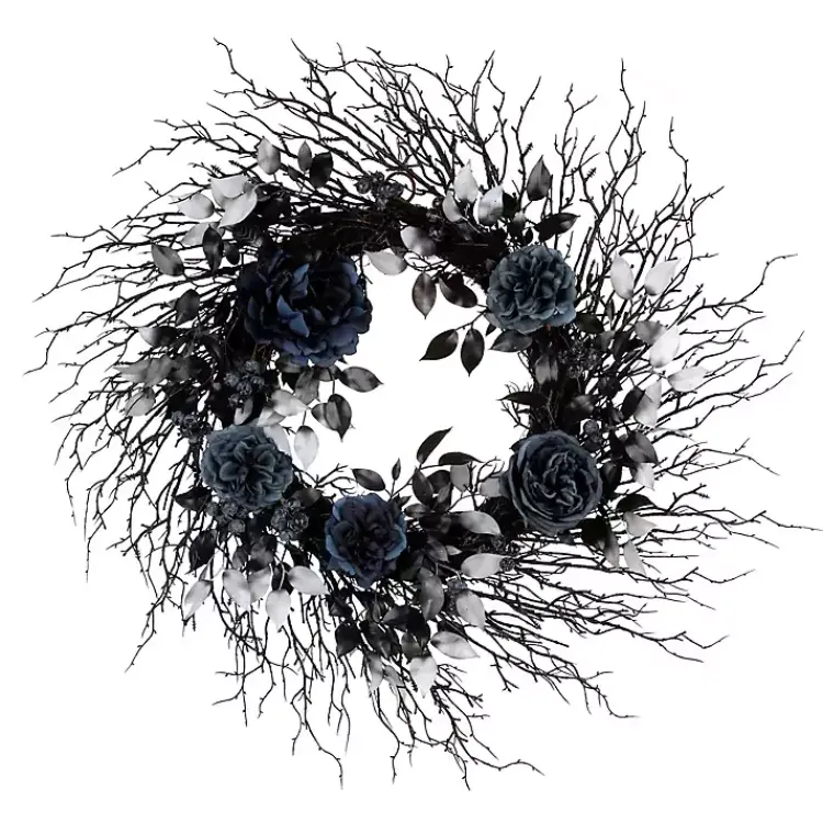 Clearance Blue Roses and Deadwood Wreath Halloween