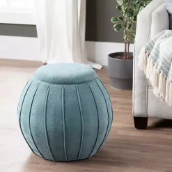 Kirklands Home Benches & Ottomans|Rounded Oval Storage Ottoman Blue