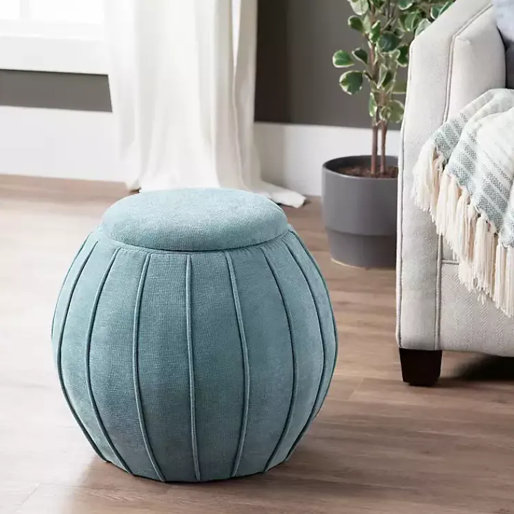 Kirklands Home Benches & Ottomans|Rounded Oval Storage Ottoman Blue