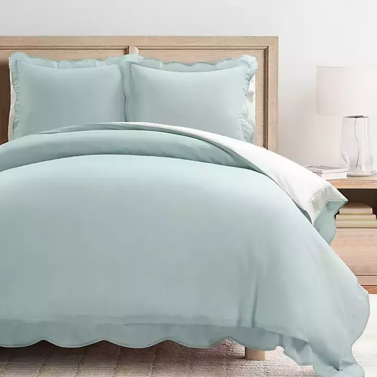 Kirklands Home Duvets|Blue Scallop Edge 3-pc. Full/Queen Duvet Cover Set