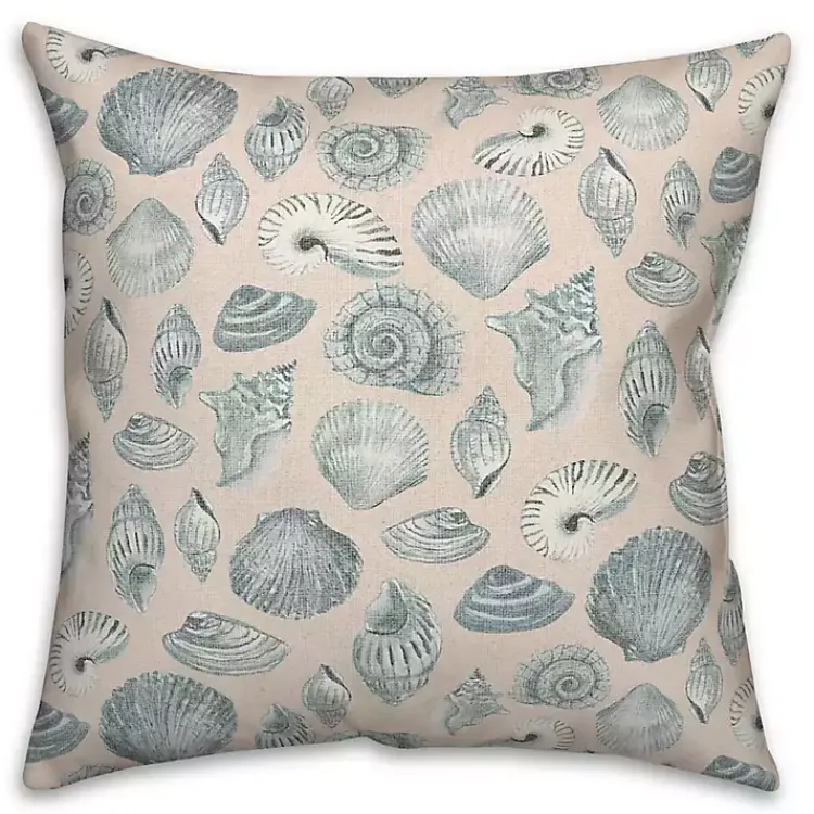 Kirklands Home Outdoor Cushions & Pillows|Blue Seashell Outdoor Throw Pillow