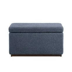 Kirklands Home Benches & Ottomans|Blue Sherpa & Walnut Rectangle Storage Ottoman