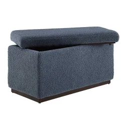 Kirklands Home Benches & Ottomans|Blue Sherpa & Walnut Rectangle Storage Ottoman