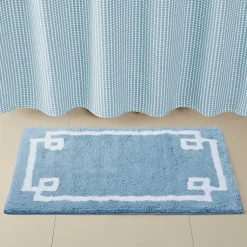 Kirklands Home Bathroom Rugs|Blue Simple Trim Cotton Tufted Bath Mat, 30 in.