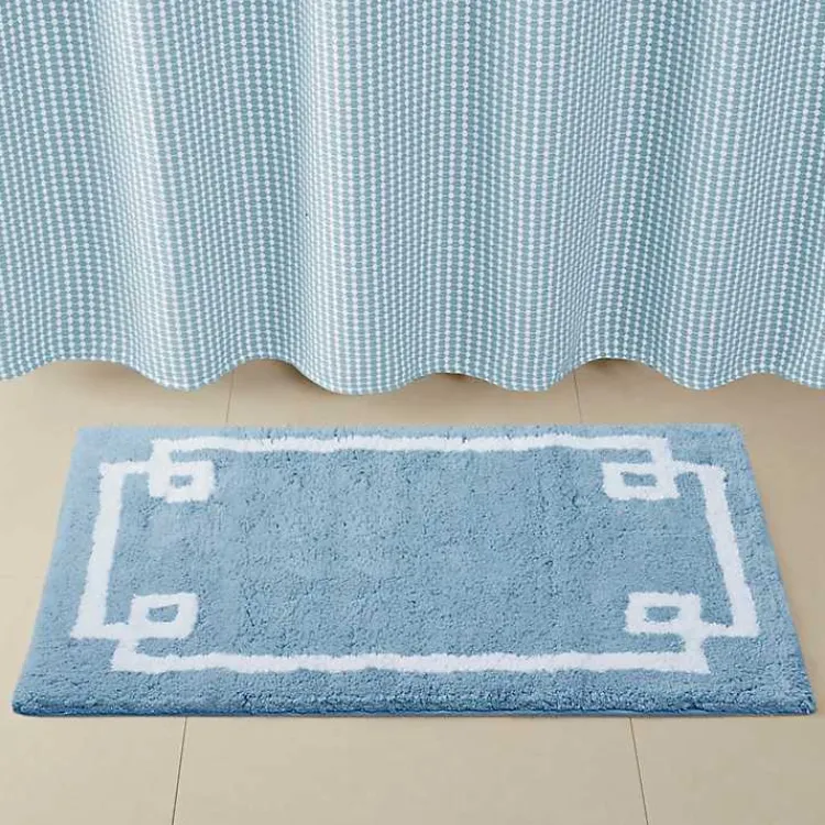 Kirklands Home Bathroom Rugs|Blue Simple Trim Cotton Tufted Bath Mat, 30 in.