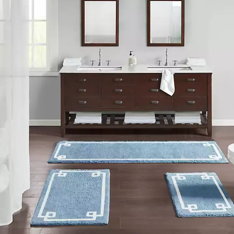 Kirklands Home Bathroom Rugs|Blue Simple Trim Cotton Tufted Bath Mat, 30 in.