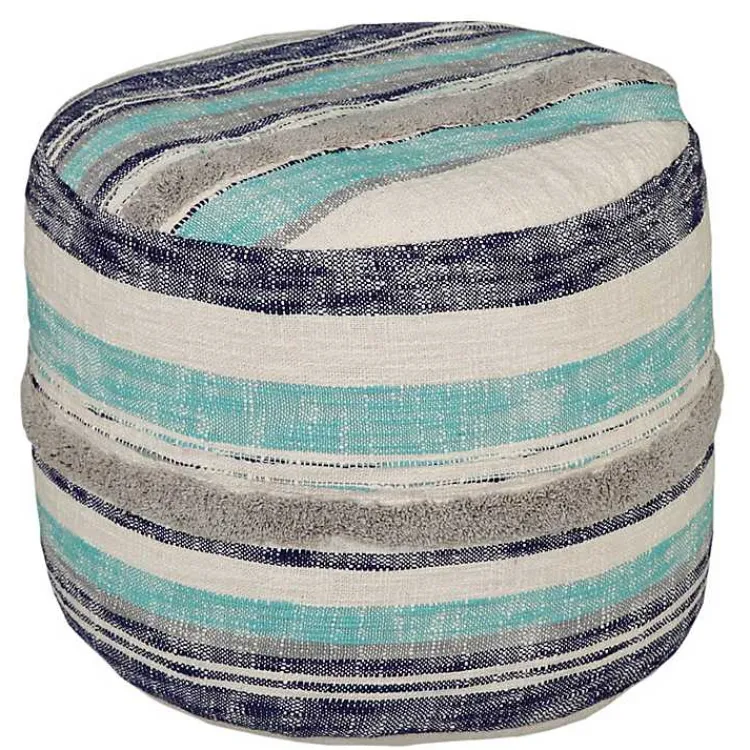 Clearance Blue Slub Tufted Pouf Poufs & Floor Cushions