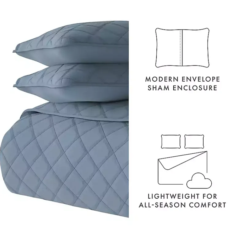 Kirklands Home Quilts|Stitched Diamond 3-pc. Queen Quilt Set Blue