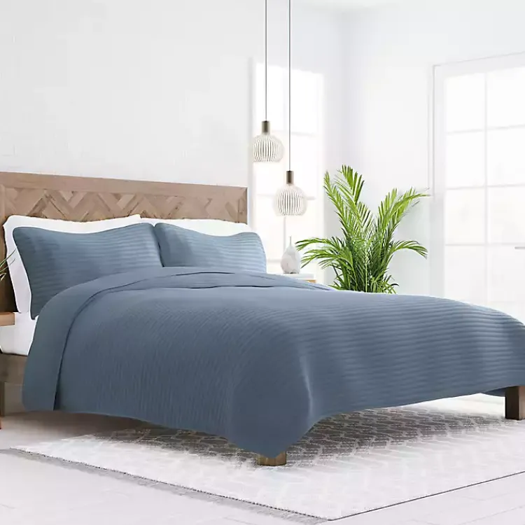 Kirklands Home Quilts|Stitched Stripes 3-pc. King Quilt Set Blue