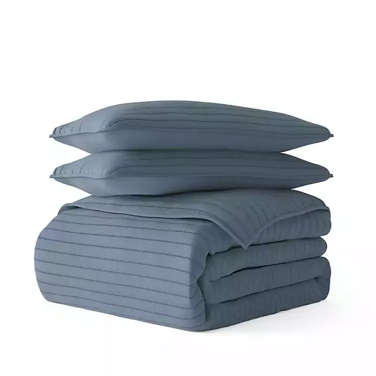 Kirklands Home Quilts|Stitched Stripes 3-pc. King Quilt Set Blue
