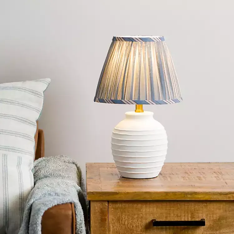 Kirklands Home Table Lamps|Stripe Pleated Shade Table Lamp Blue