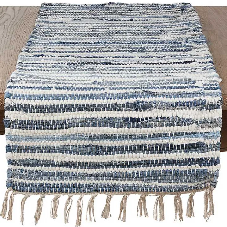 Kirklands Home Table Linens|Blue Striped Chindi Cotton Table Runner