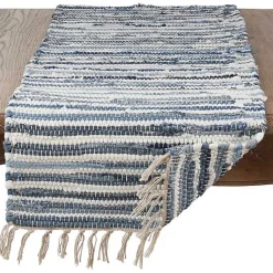 Kirklands Home Table Linens|Blue Striped Chindi Cotton Table Runner