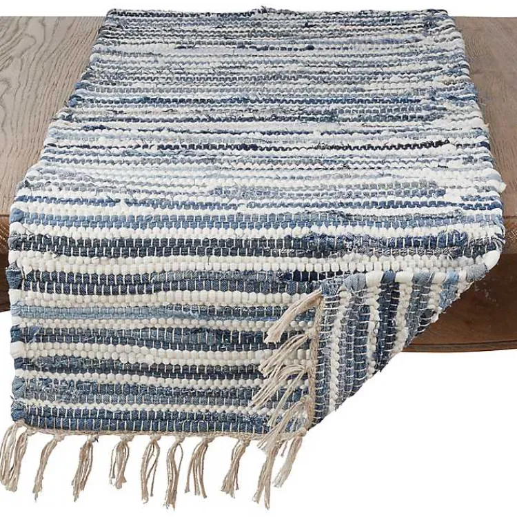 Kirklands Home Table Linens|Blue Striped Chindi Cotton Table Runner