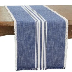 Kirklands Home Table Linens|Blue Striped Fringe Table Runner, 72 in.