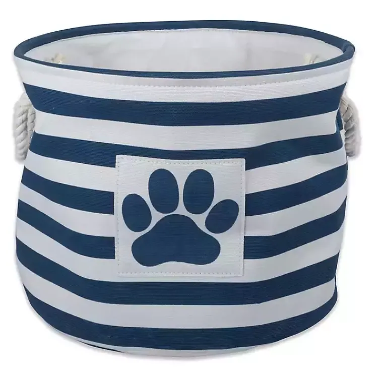 Clearance Blue Striped Paw Large Round Pet Bin Baskets & Boxes