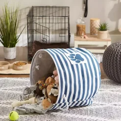 Clearance Blue Striped Paw Large Round Pet Bin Baskets & Boxes