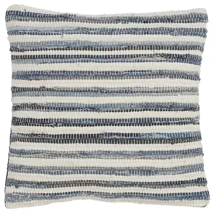Online Blue Striped Textured Denim Pillow Pillows